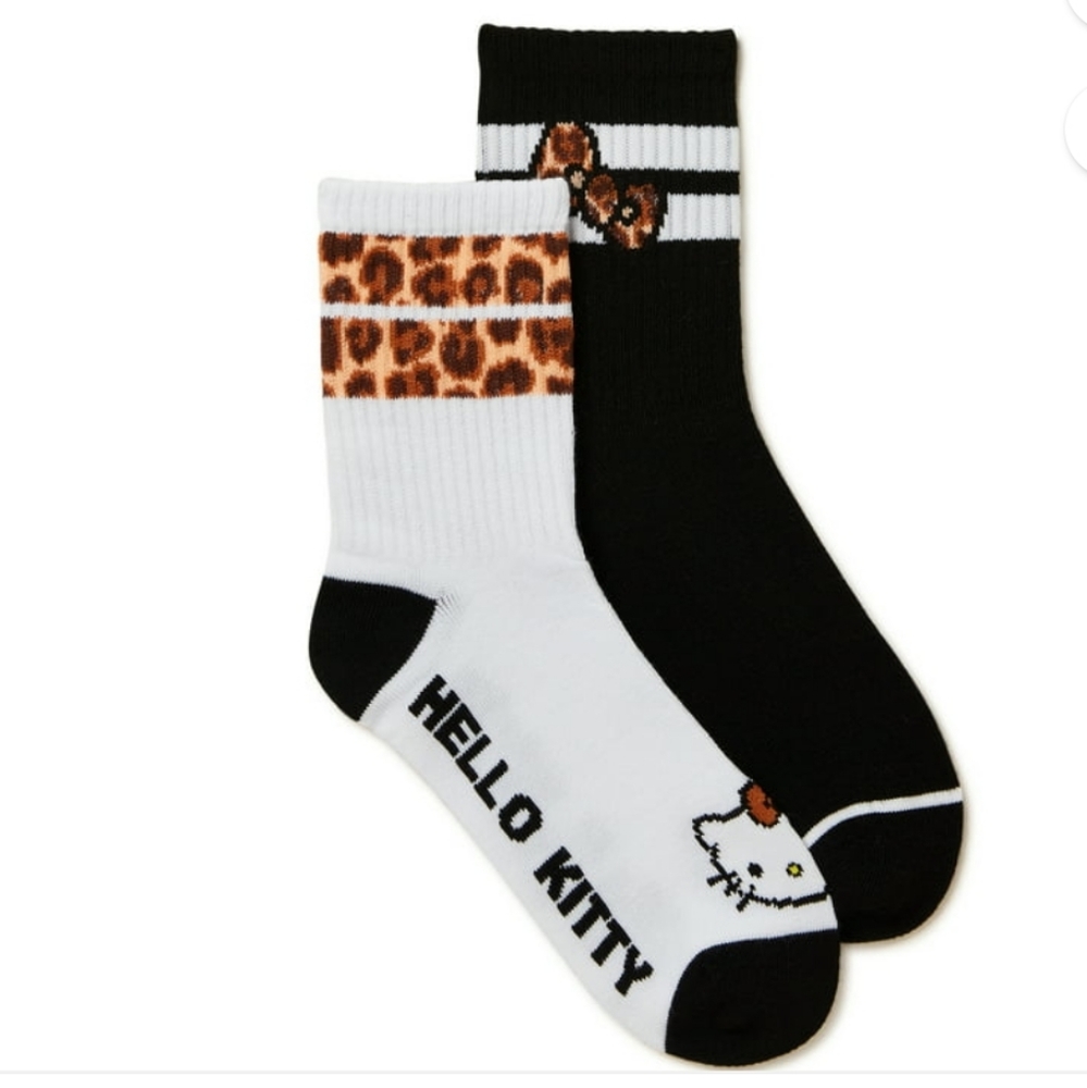 Hello Kitty Leopard Print Crew Socks 2 pairs Last Pair NWT